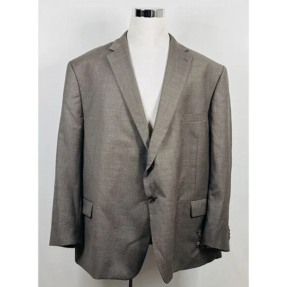 Joseph Abboud 56S Suit 25x27 Flat Front 100% Wool Beige Two Button Double Vented